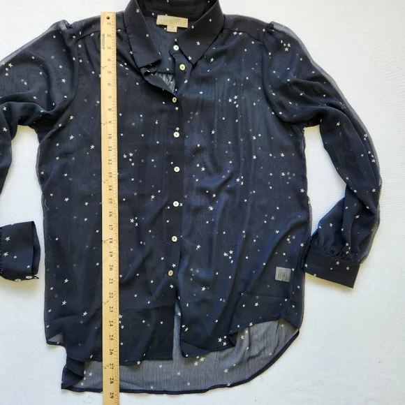 Lovestitch Star Print Black White Long Sleeve Sheer Blouse Top Button Medium - Picture 14 of 15